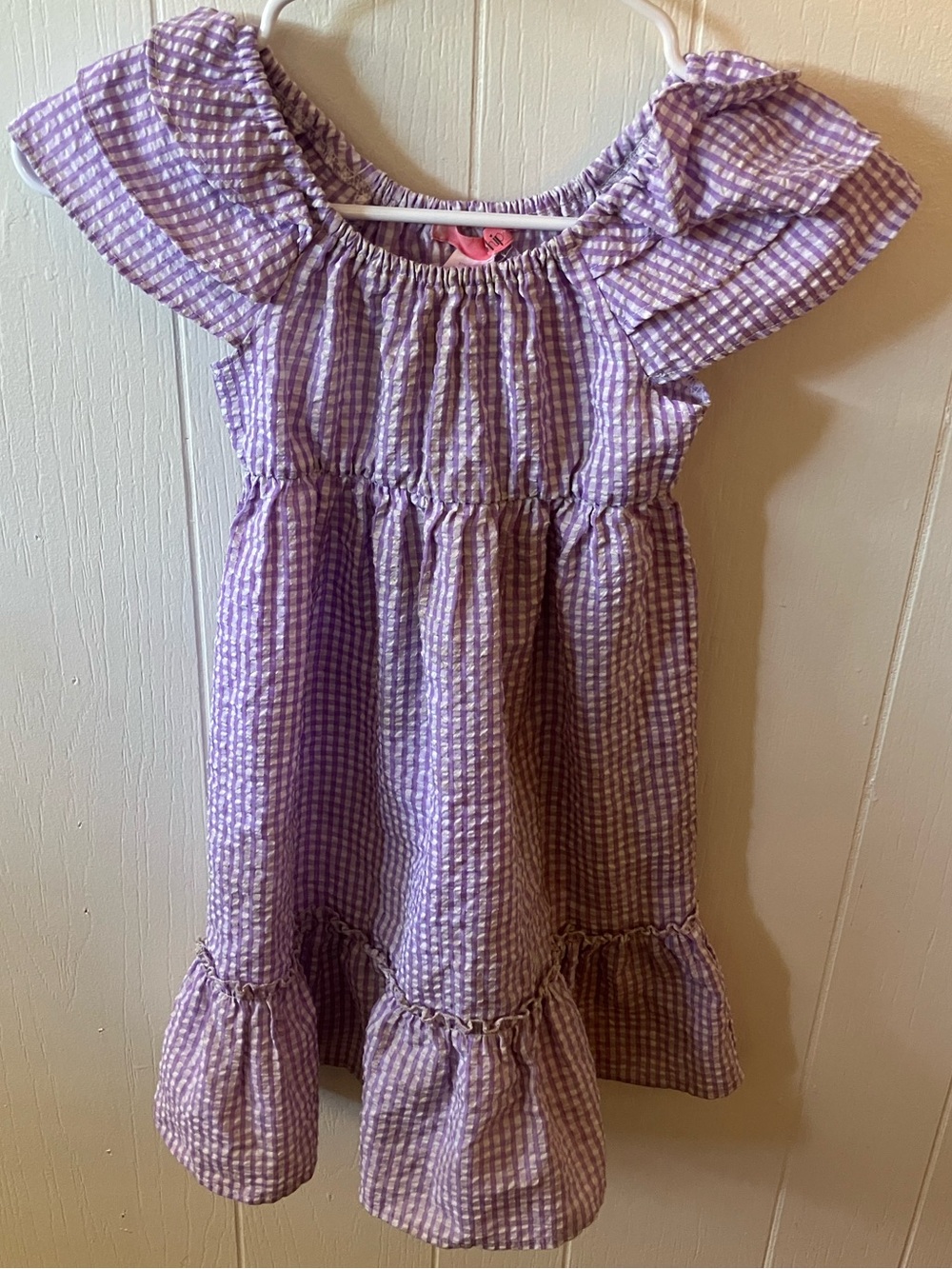 2Hip Lavender Gingham Ruffle Dress with Flutter Sleeves